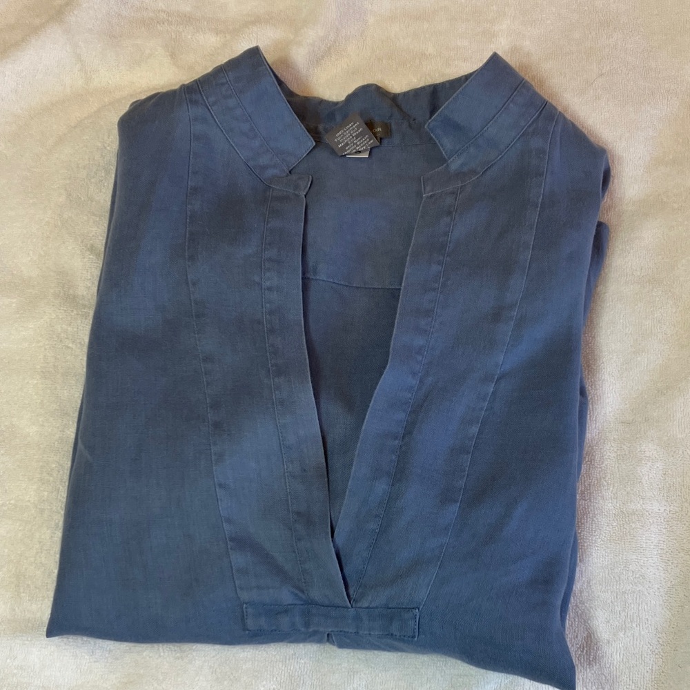 Ann Taylor Slate Blue Linen Tunic Top